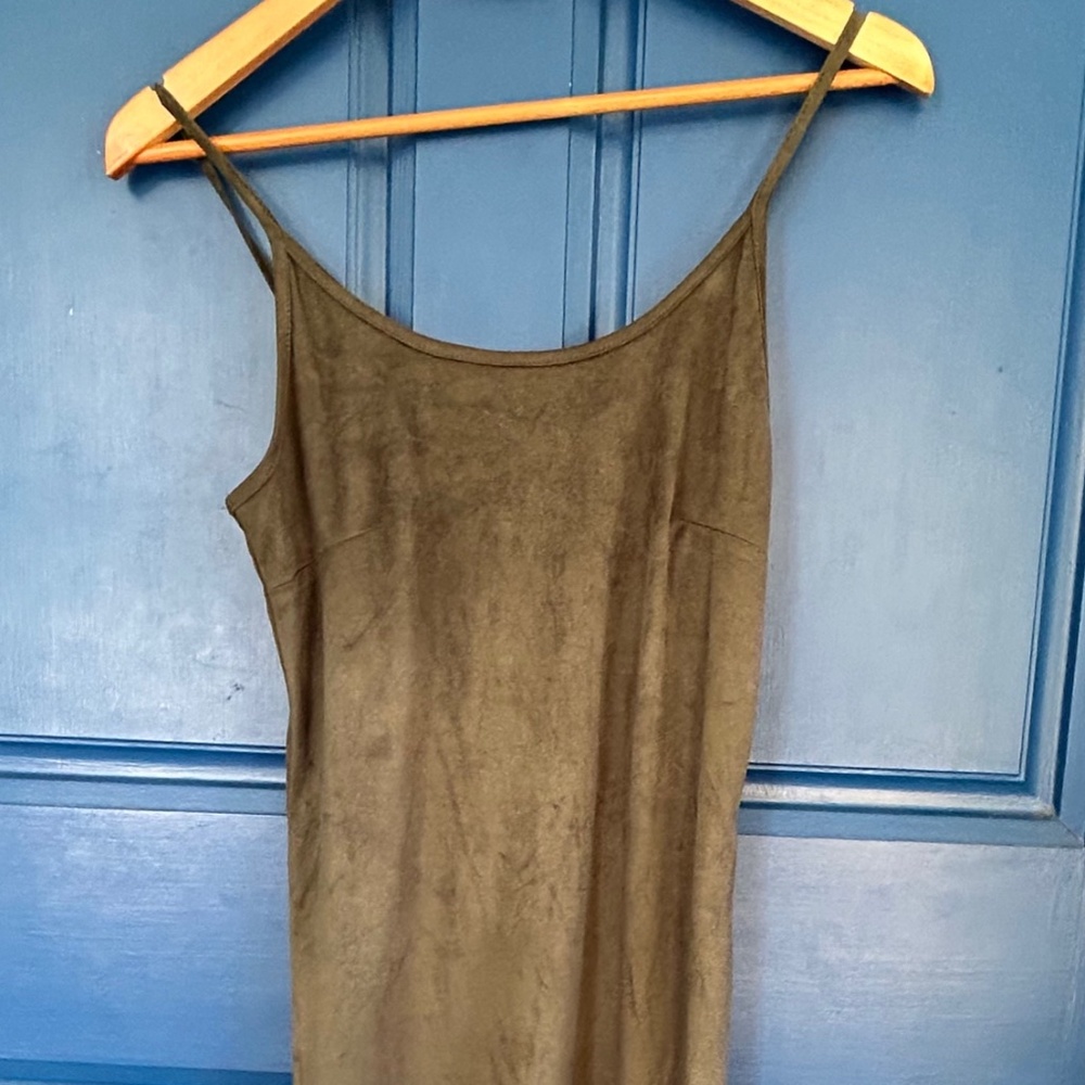 Say What? Sleeveless Fringed Faux Suede Olive Green Dress / Size Small